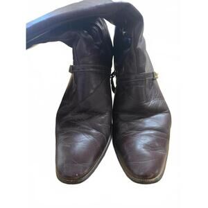 Brown Leather Mid-Calf Heeled Boots